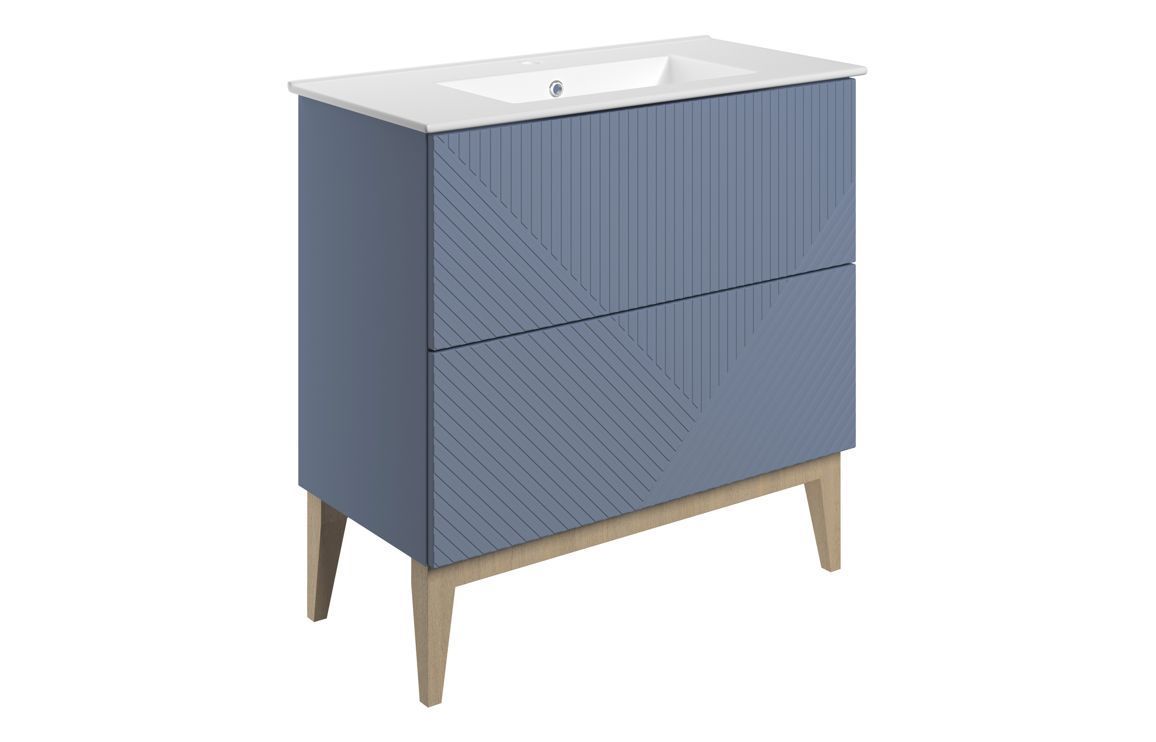 Flint 815mm Floor Standing 2 Drawer Basin Unit & Basin - Matt Smoke Blue