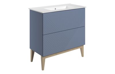 Flint 815mm Floor Standing 2 Drawer Basin Unit & Basin - Matt Smoke Blue