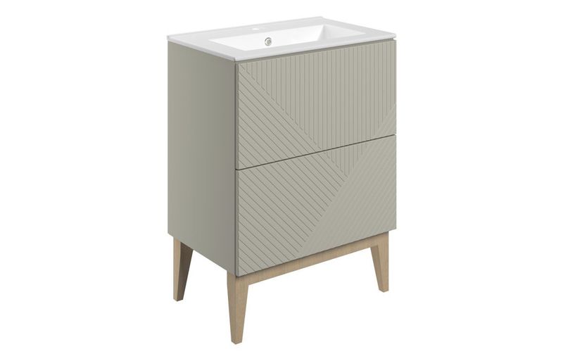 Flint 615mm Floor Standing 2 Drawer Basin Unit & Basin - Matt Oat