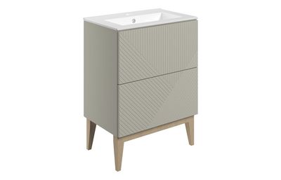 Flint 615mm Floor Standing 2 Drawer Basin Unit & Basin - Matt Oat