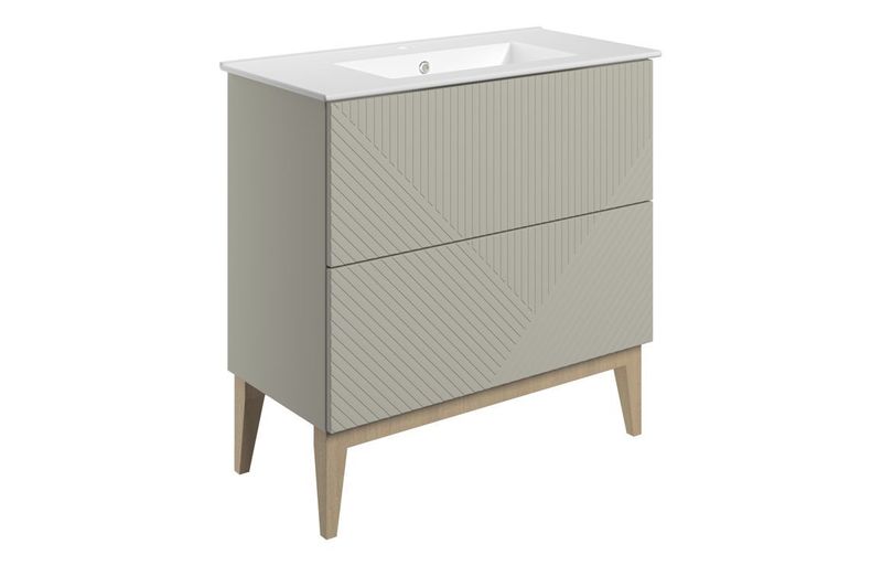 Flint 815mm Floor Standing 2 Drawer Basin Unit & Basin - Matt Oat