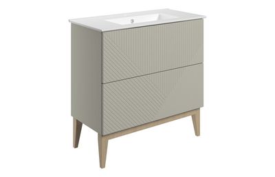 Flint 815mm Floor Standing 2 Drawer Basin Unit & Basin - Matt Oat Flint 815mm Floor Standing 2 Drawer Basin Unit & Basin - Matt Oat