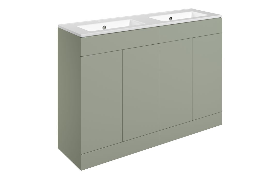 Carmarthen 1210mm Floor Standing 4 Door Basin Unit & 2TH Basin - Matt Olive Green