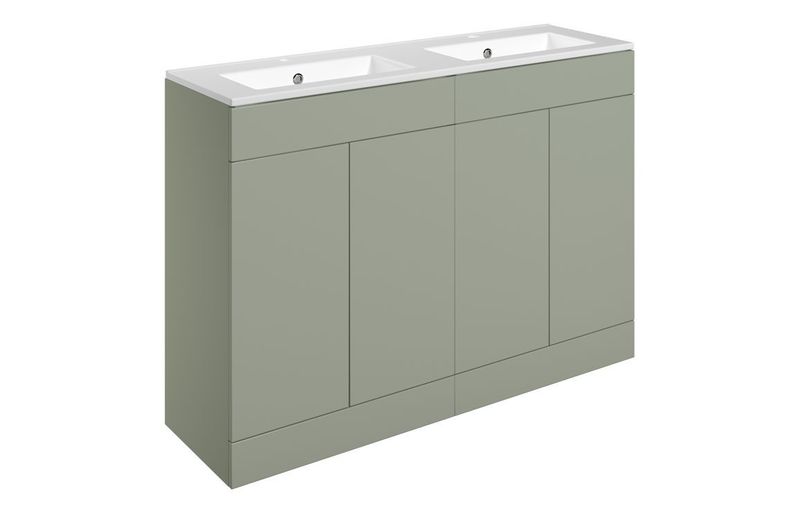 Carmarthen 1210mm Floor Standing 4 Door Basin Unit & 2TH Basin - Matt Olive Green