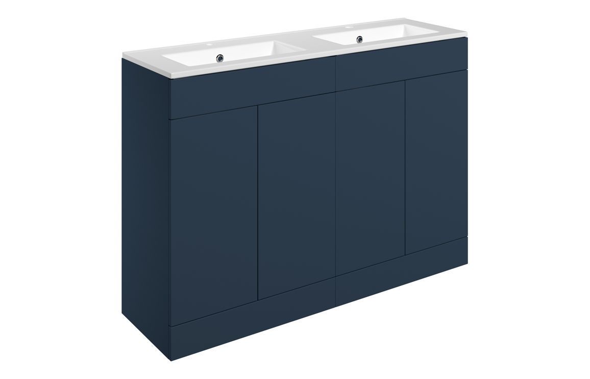 Carmarthen 1210mm Floor Standing 4 Door Basin Unit & 2TH Basin - Matt Deep Blue