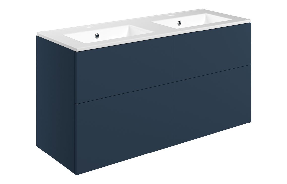 Carmarthen 1210mm Wall Hung 4 Drawer Basin Unit & 2TH Basin - Matt Deep Blue
