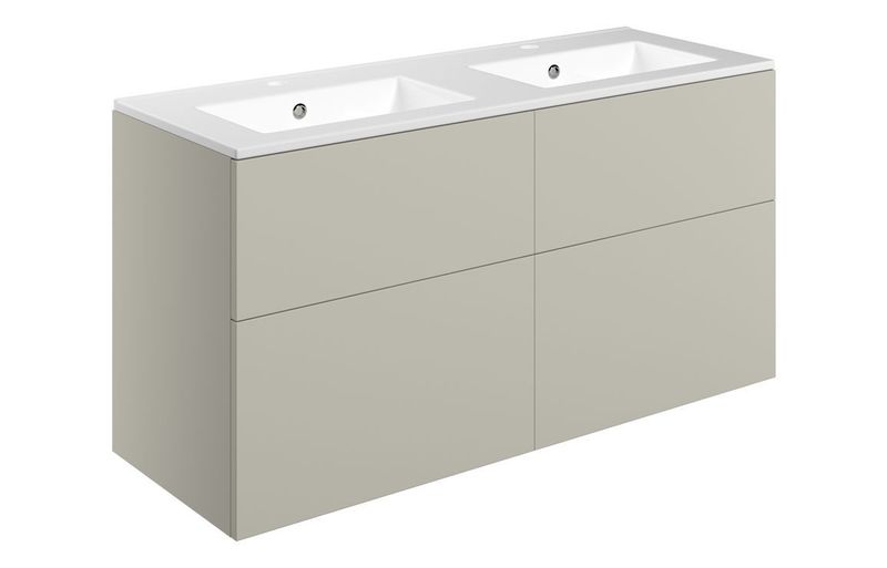 Carmarthen 1210mm Wall Hung 4 Drawer Basin Unit & 2TH Basin - Matt Latte