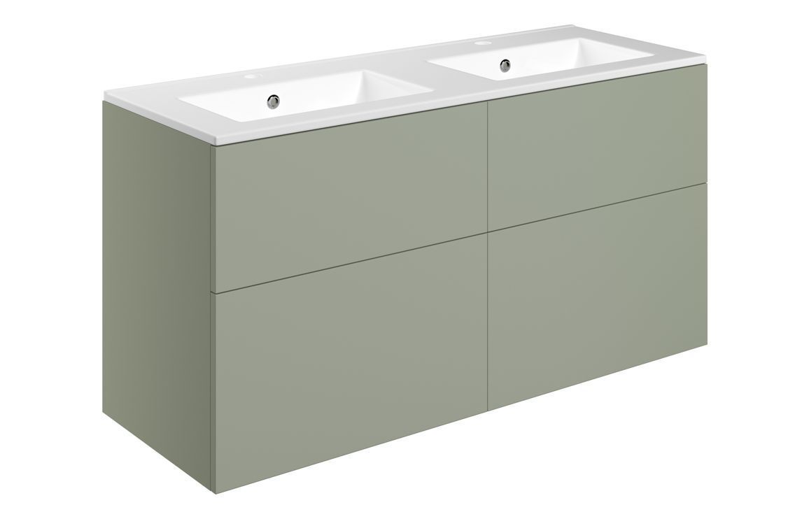 Carmarthen 1210mm Wall Hung 4 Drawer Basin Unit & 2TH Basin - Matt Olive Green