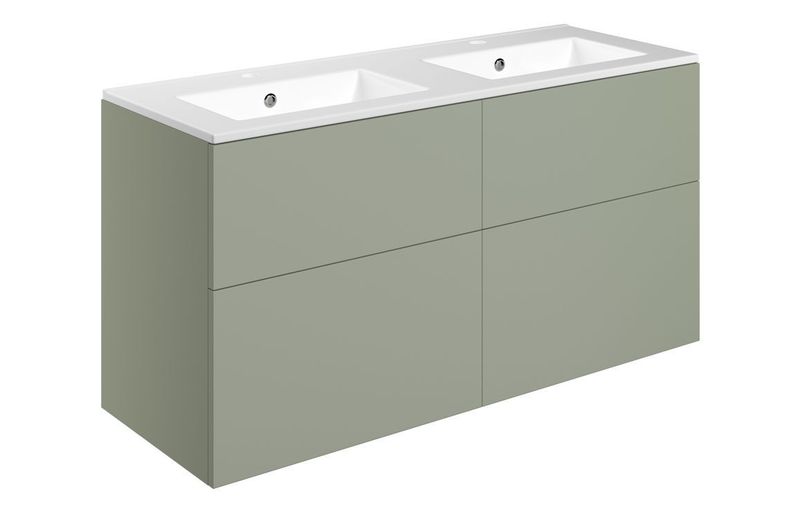 Carmarthen 1210mm Wall Hung 4 Drawer Basin Unit & 2TH Basin - Matt Olive Green