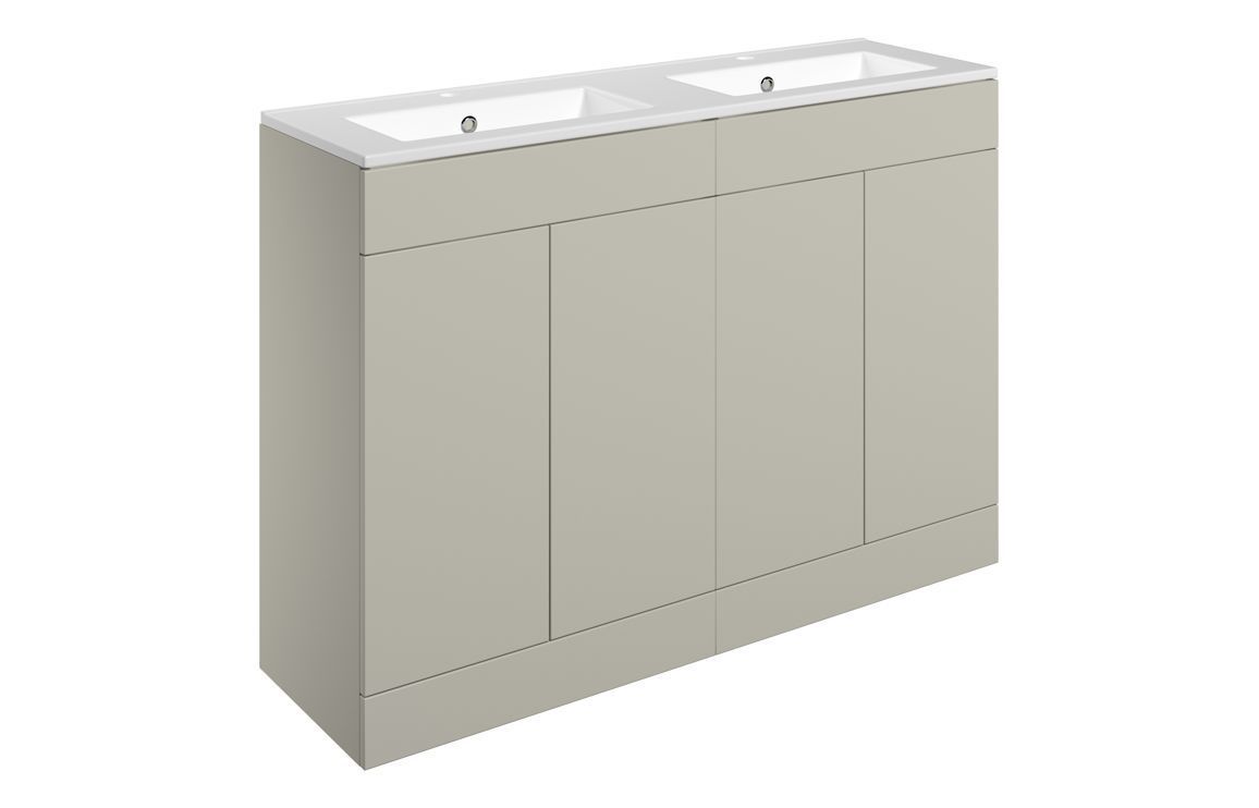 Carmarthen 1210mm Floor Standing 4 Door Basin Unit & 2TH Basin - Matt Latte