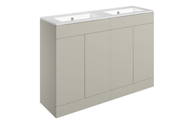 Carmarthen 1210mm Floor Standing 4 Door Basin Unit & 2TH Basin - Matt Latte