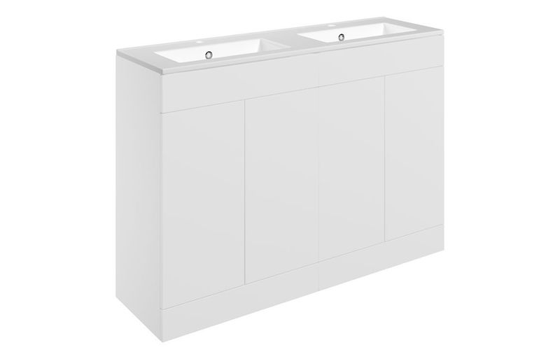 Carmarthen 1210mm Floor Standing 4 Door Basin Unit & 2TH Basin - Matt White