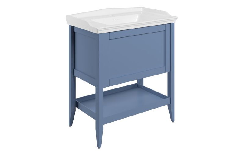 Dolwen 800mm Floor Standing 1 Drawer Basin Unit w/Basin - Matt Misty Blue