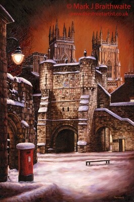 Bootham Bar, Silent Night. Paper Giclée Prints and Canvas Giclée Prints available.
