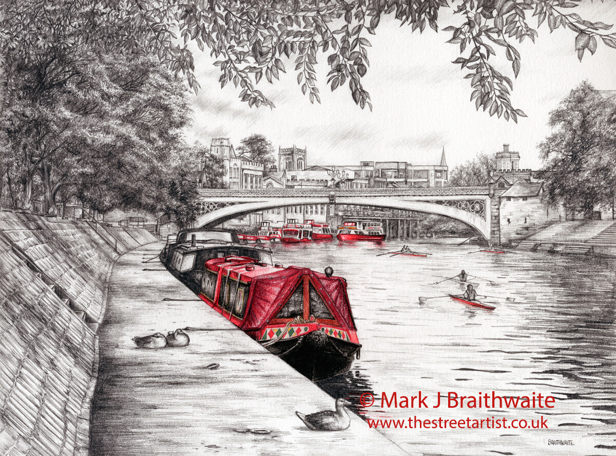 TOR10: The Red Boats, The River Ouse &amp; Lendal Bridge, York. Print (size options available)