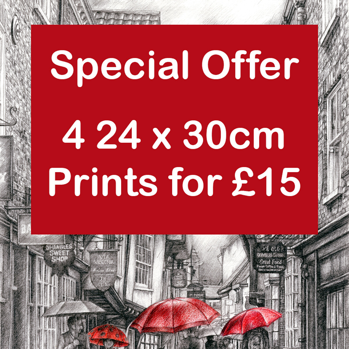 4 for £15 SPECIAL OFFER, Choose 4 £5 Touch of Red Prints for £15