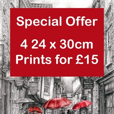 4 for £15 SPECIAL OFFER, Choose 4 £5 Touch of Red Prints for £15