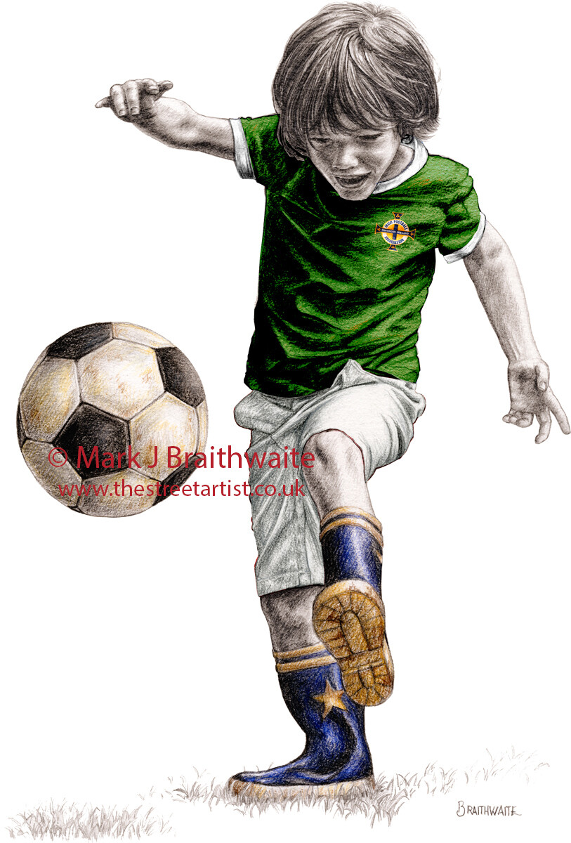 Alfie&#39;s Football Kits. Northern Ireland Classic 1980&#39;s Home  kit Print (size options available)