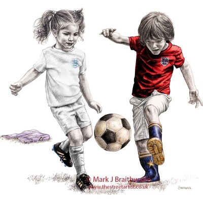 Alfie &amp; Rosebud  Football Kits. England Winners!  Print
