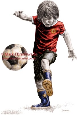 AFMU80: Alfie&#39;s Football Kits. The Red Devil, in the style of Manchester United  1980&#39;s Home Kit  Print (size options available)
