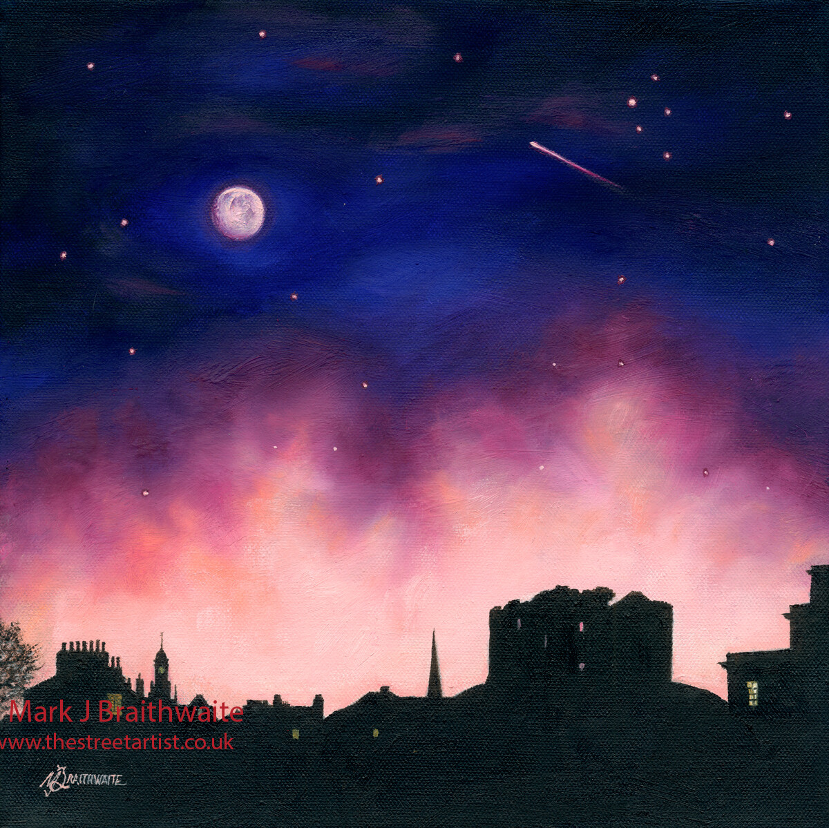 CS19: Starry Night, Clifford&#39;s Tower Skyline, York. City Shadows Series.  Print &amp; Original Available. (Print size options)