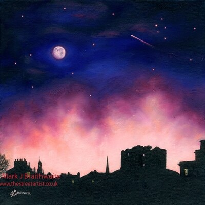 CS19: Starry Night, Clifford&#39;s Tower Skyline, York. City Shadows Series.  Print &amp; Original Available. (Print size options)