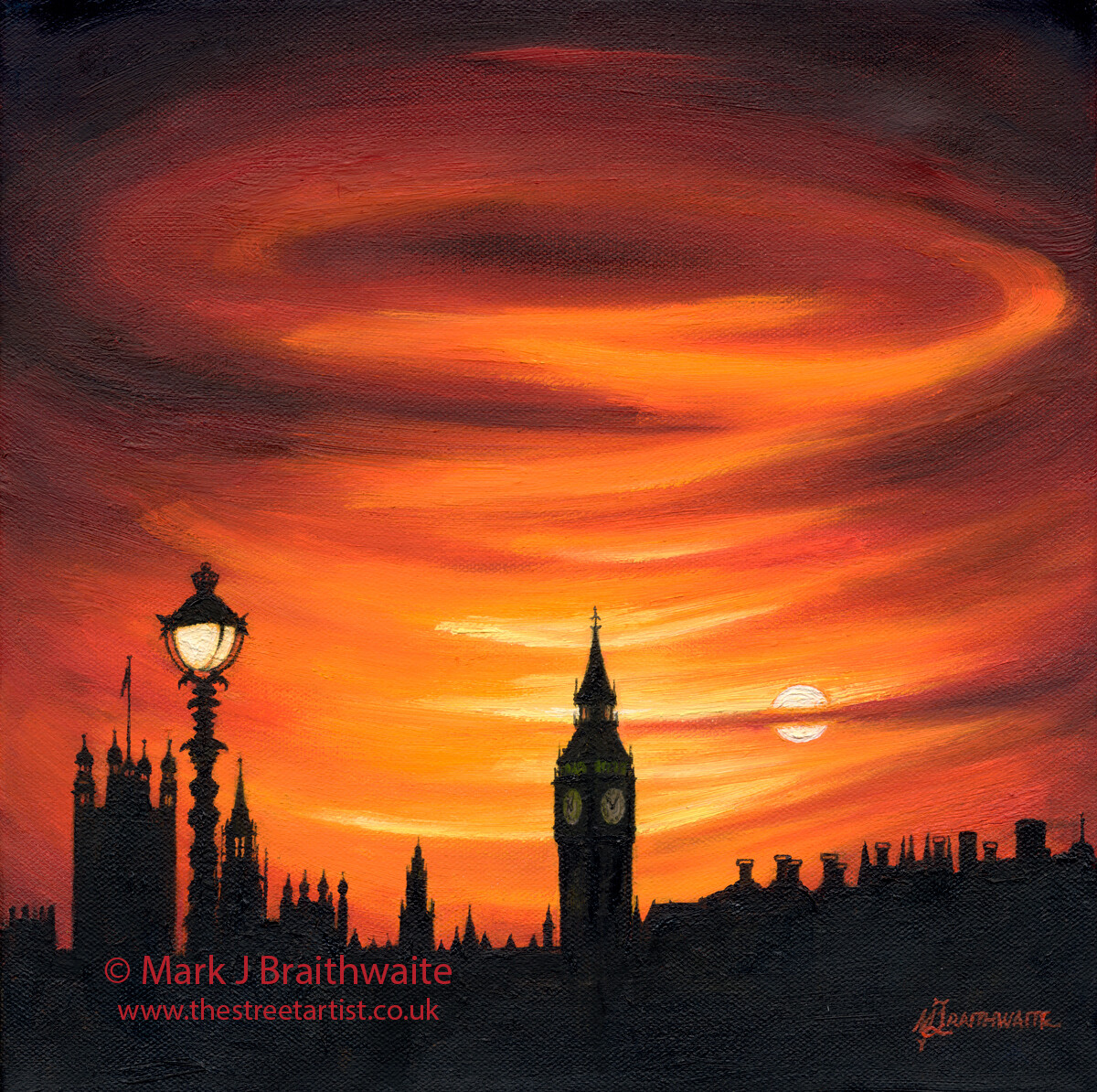 CS29: Sanguine Skies. Westminster Embankment, London.  Print (size options) &amp; ORIGINAL Available