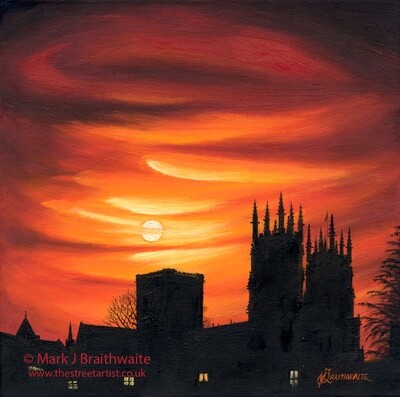 CS28: Sanguine Skies. York Minster from Deans Gardens, York.  Print (size options) &amp; ORIGINAL Available