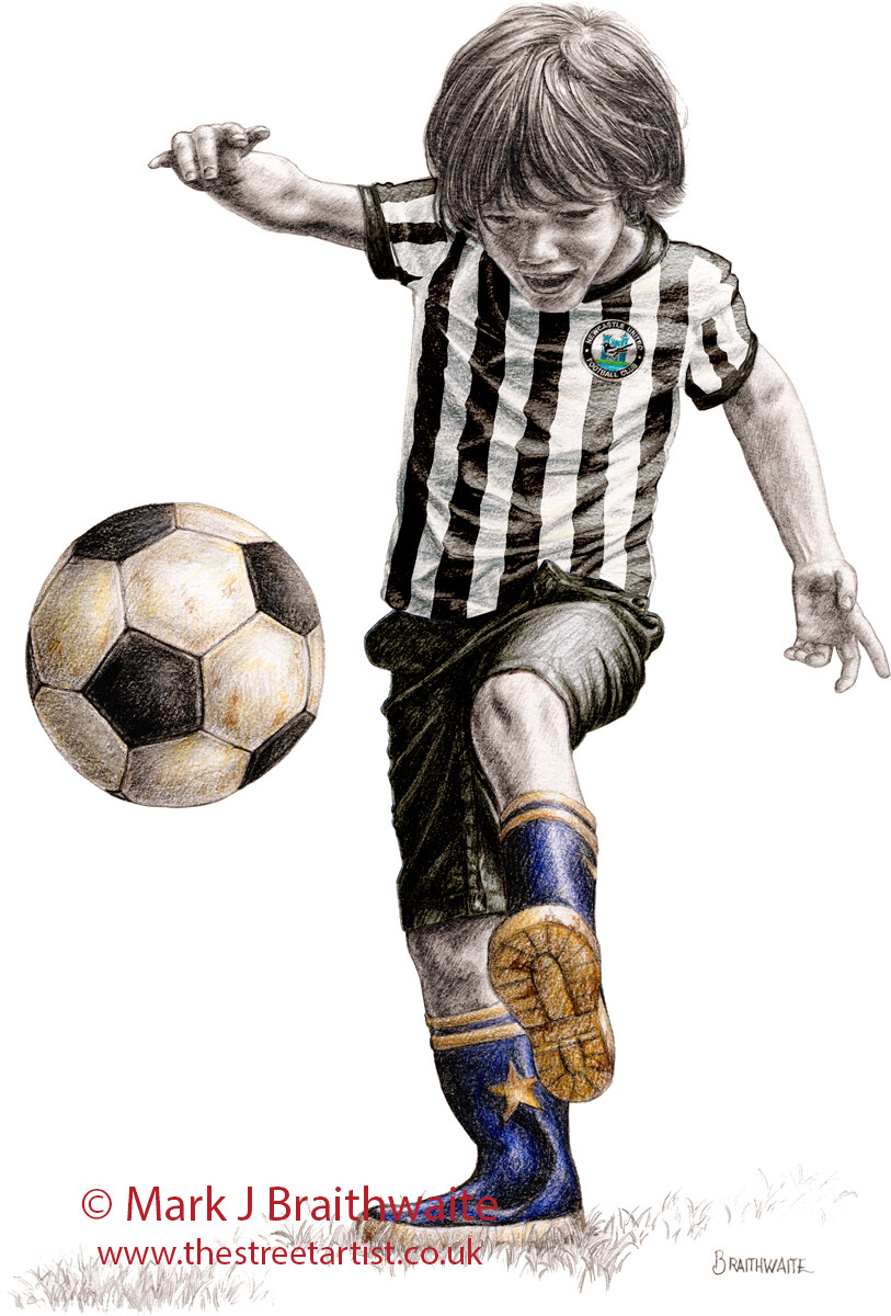 Alfie&#39;s Football Kits. The Magpie, in the style of Newcastle United 1980&#39;s Home Kit  Print (size options available)