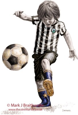 Alfie&#39;s Football Kits. The Magpie, in the style of Newcastle United 1980&#39;s Home Kit  Print (size options available)
