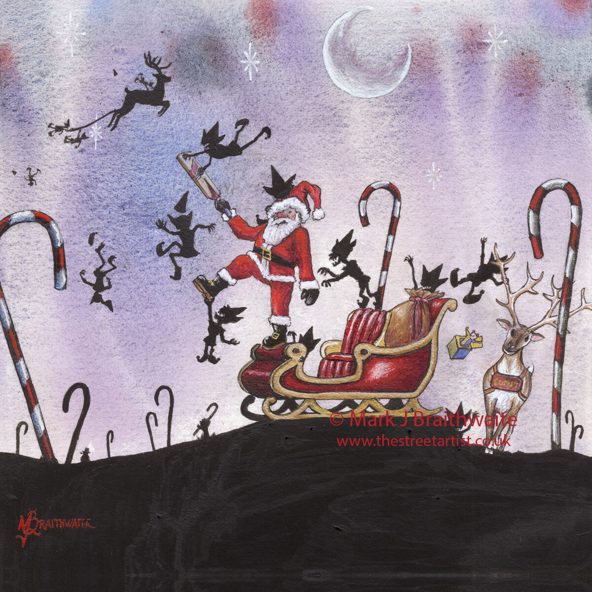 ZA15: Attack of the Zombie Elves. Zombie Apocalypse Series No 15.  Print (size options) &amp; ORIGINAL Available