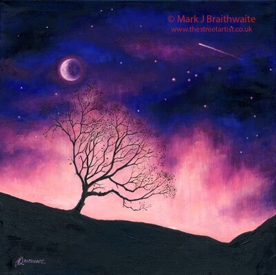 CS50: Starry Night, Oak Tree on the Moors, North York Moors. Country Shadows Series.  Print &amp; Original Available. (Print size options)