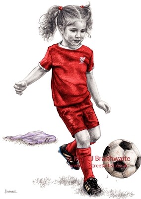 RBL: Rosebud The Red (In the kit Style of Liverpool FC Women&#39;s Team). Print (size options available)