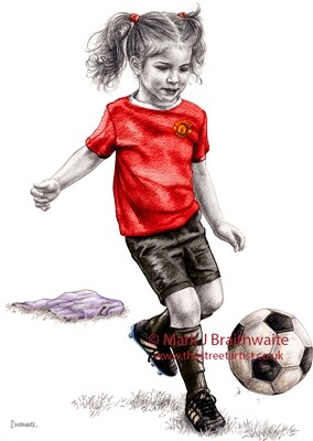RBMU: Rosebud The Red Devil (In the kit Style of Manchester United Women&#39;s Team). Print (size options available)