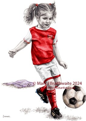 Rosebud Gunner Shoots... (In the kit Style of Arsenal Women&#39;s Team). Print (size options available)