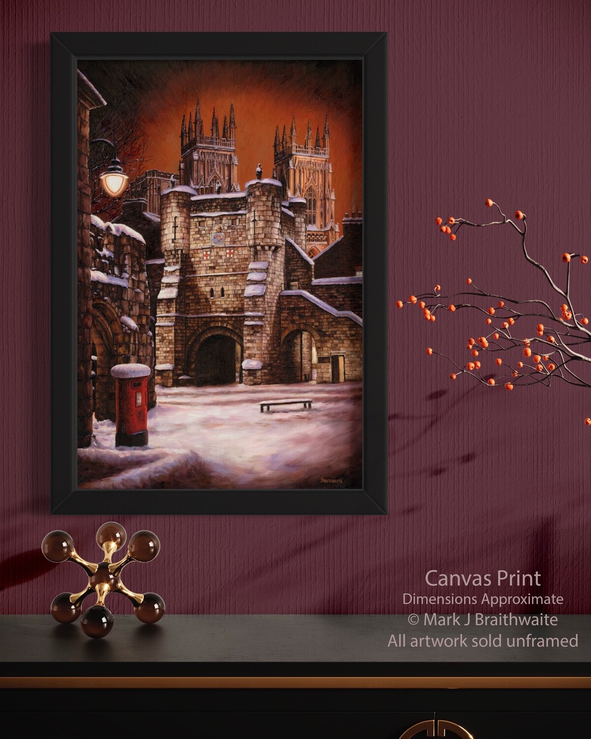 Bootham Bar, Silent Night. Paper Giclée Prints and Canvas Giclée Prints available.