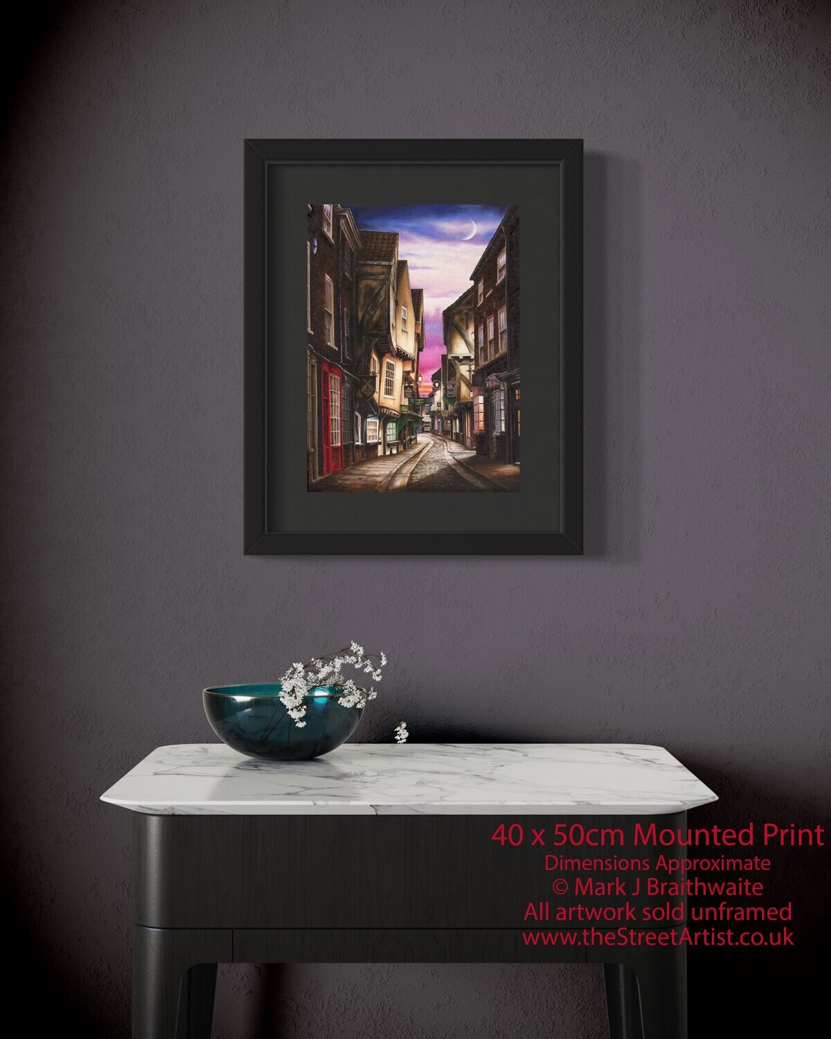 The Shambles at Twilight, York Collection. Paper Giclée Prints and Canvas Giclée Prints available. ORIGINAL AVAILABLE