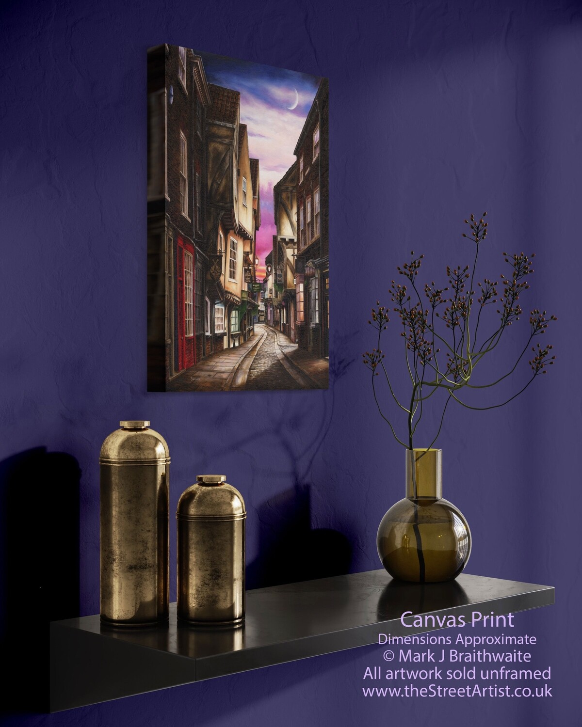 The Shambles at Twilight, York Collection. Paper Giclée Prints and Canvas Giclée Prints available. ORIGINAL AVAILABLE