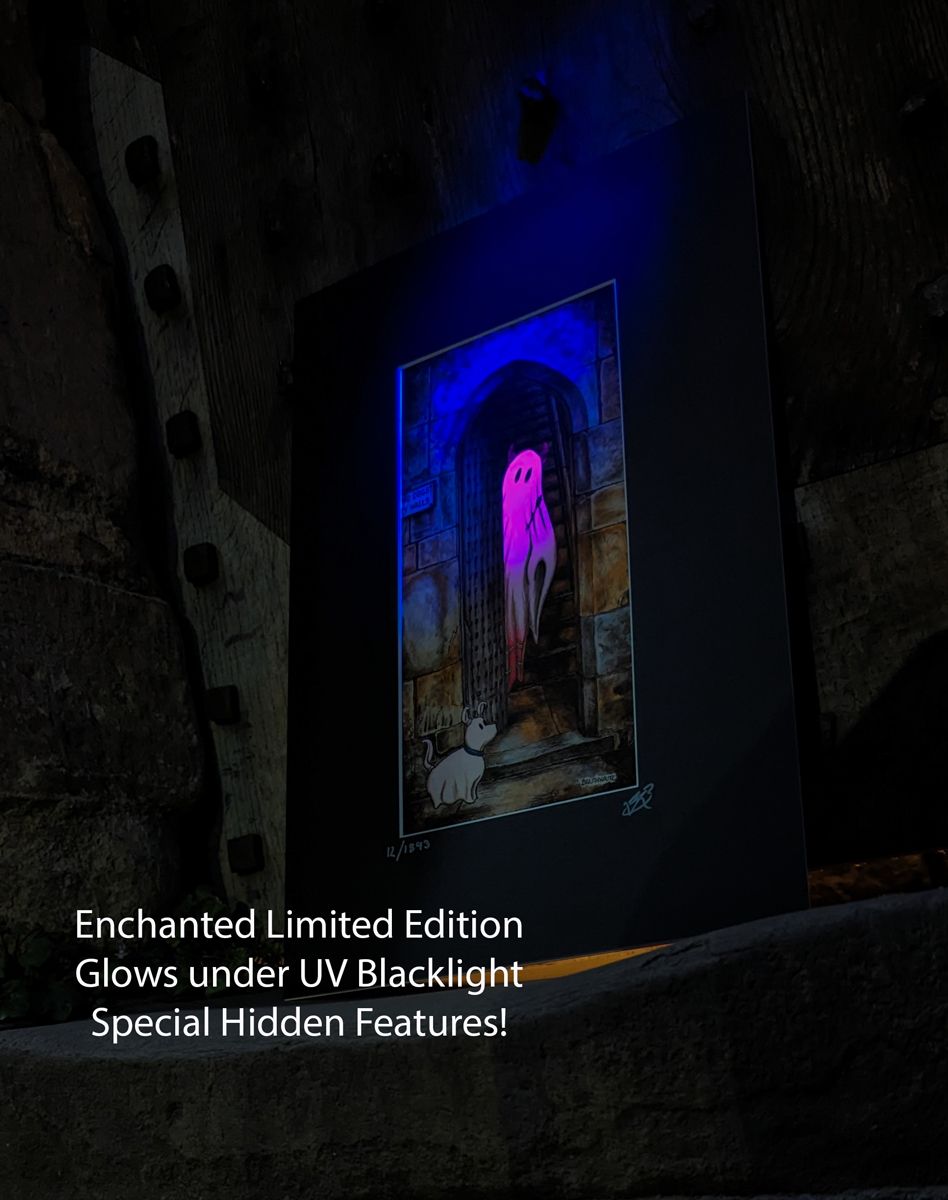 BTS5LEE: Beneath the Sheets, A Rebellious Spirit. Colour Print Large Size, Limited Enchanted Edition, Rebellious &quot;Wee Devils&quot; with Hand Painted Ghost that Glow red Under UV Black Light