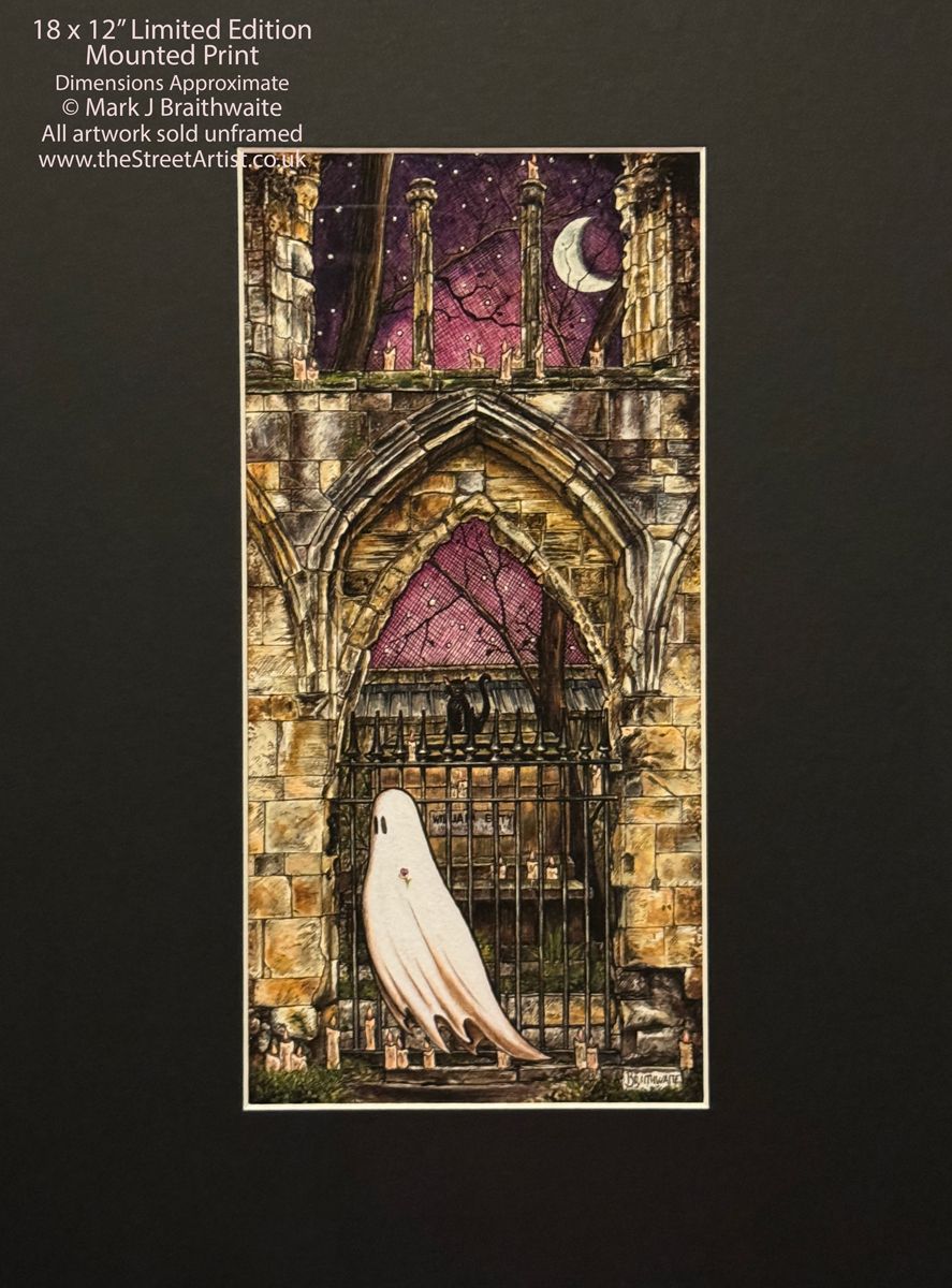 BTS7LEE: Beneath the Sheets, Quiet as a Nun. Colour Print Large Size, Limited Enchanted Edition, &quot;Celestial Light&quot; with Hand Painted Ghost, Moon, stars and candles that Glow  Under UV Black Light