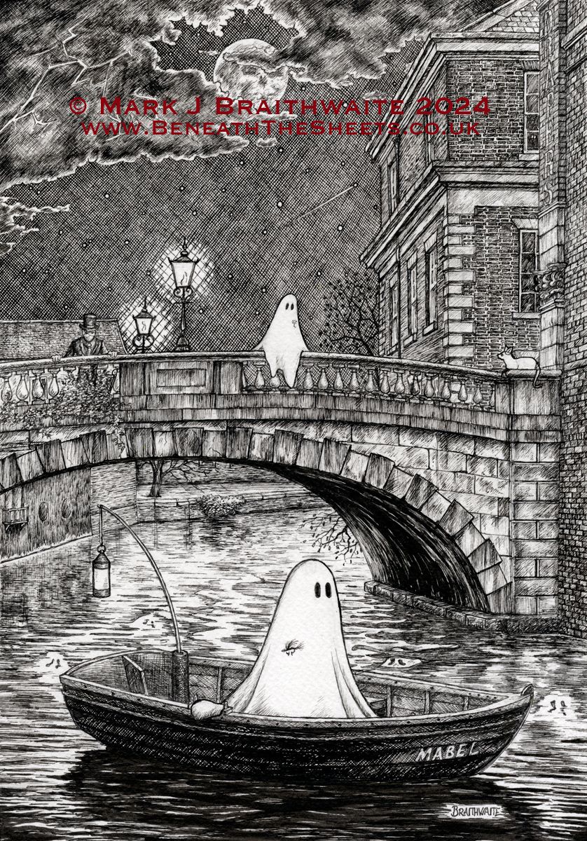 BTS11: Beneath the Sheets, The Shrouded Lady &amp; The Night Fisherman. Ink Line Art Print