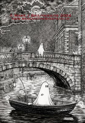 BTS11: Beneath the Sheets, The Shrouded Lady &amp; The Night Fisherman. Ink Line Art Print