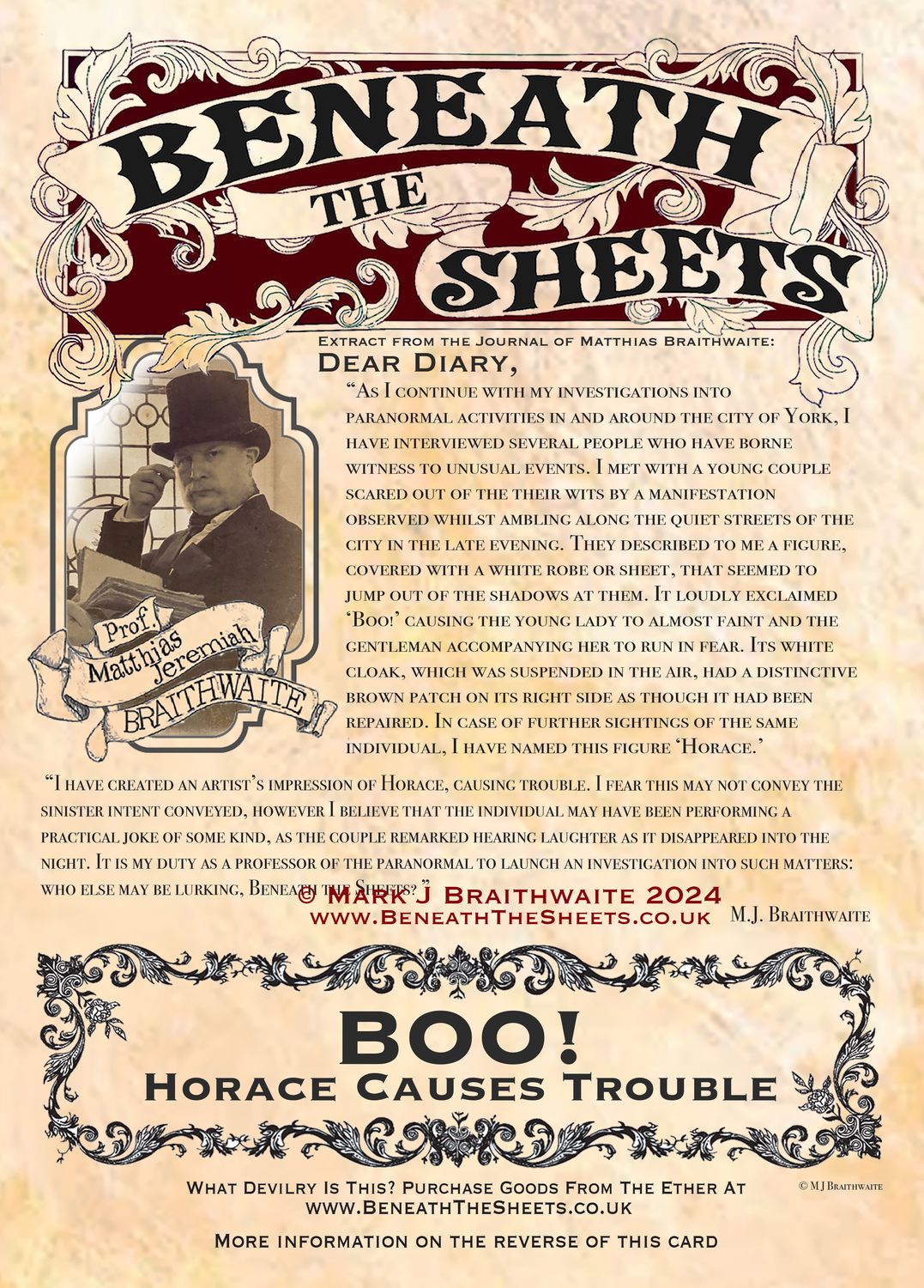 BTS1: Beneath the Sheets, Boo! Horace Causes Trouble. Ink Line Art Print