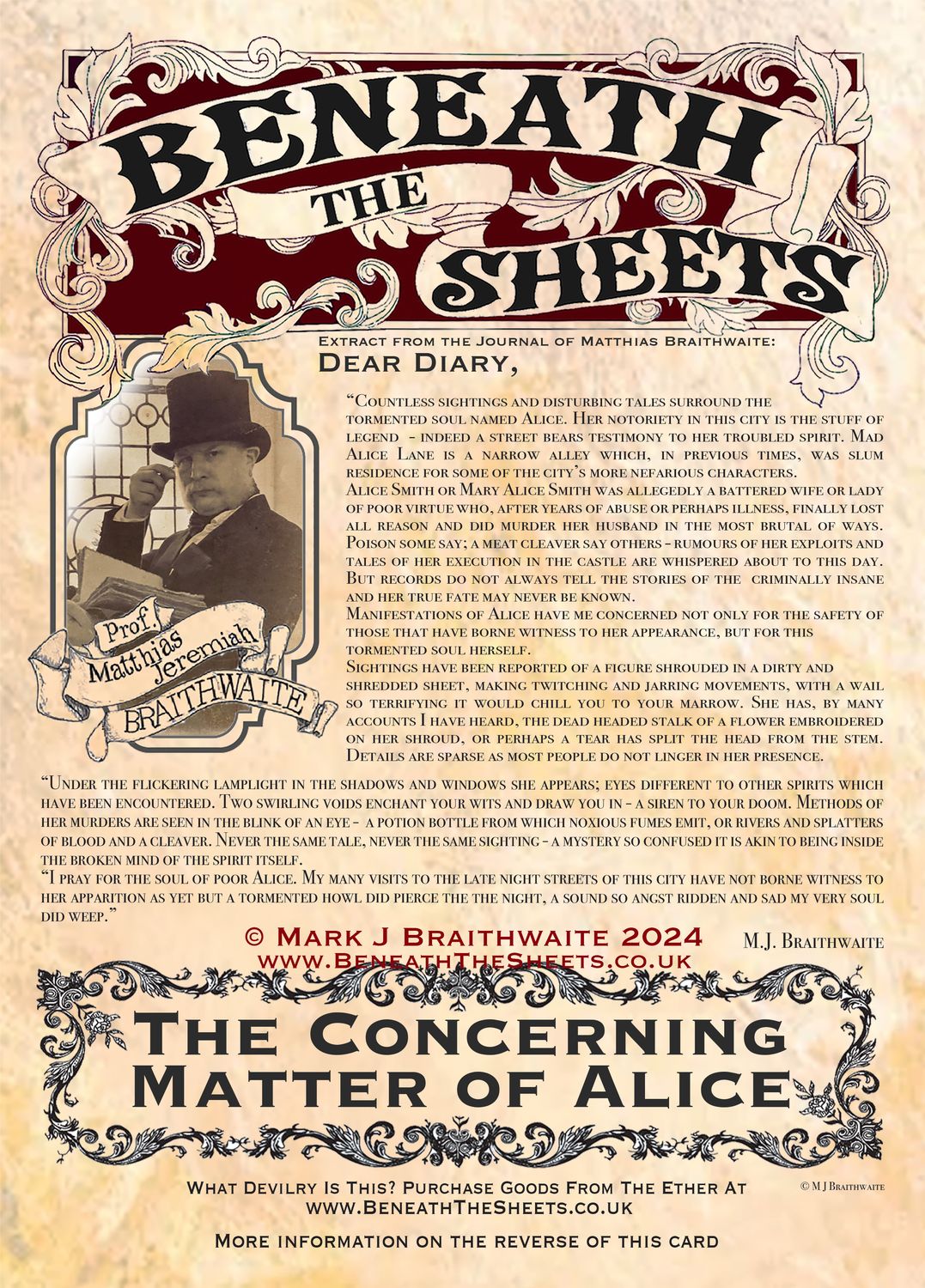 BTS3LEE: Beneath the Sheets, LIMITED EDITION The Concerning Matter of Alice. Large Size, Limited Enchanted Edition, with Hand Painted Ghosts and blood splatter that Glow Under UV Black Light
