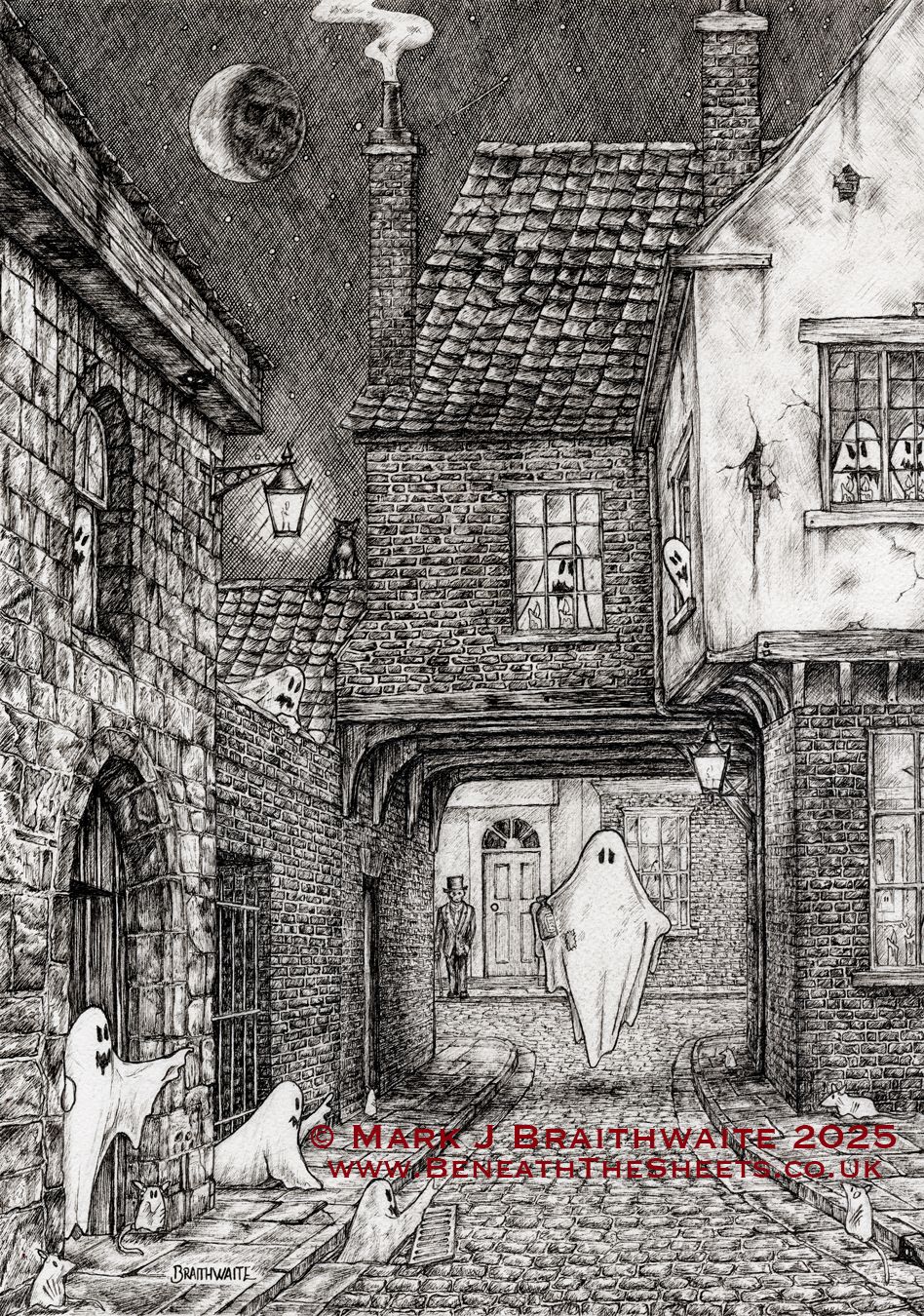 BTS14: Beneath the Sheets, A Detail from The Screaming Orphans of Bedern. Ink Line Art Print