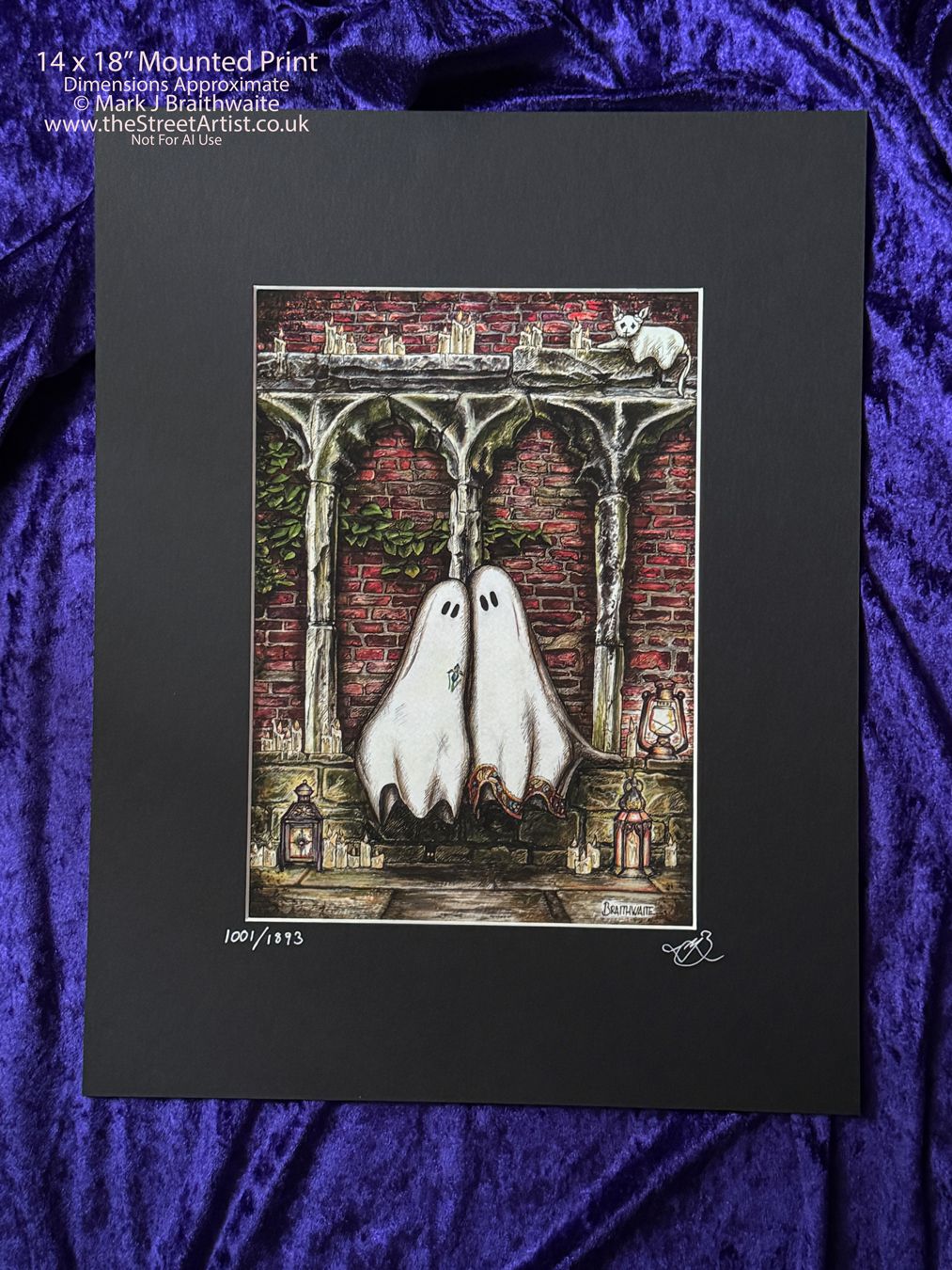 BTS10LEE: Beneath the Sheets, A Forbidden Love. Colour Print Large Size, Limited Enchanted Edition &quot;Ghostly Lights&quot;, with Hand Painted Ghosts &amp; Lanterns and Candles that Glow Under UV Black Light