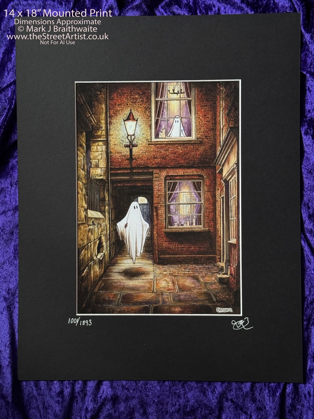 BTS4LEE: Beneath the Sheets, The Moonlight Visitor. Colour Print Large Size, Limited Enchanted Edition &quot;Ghostly Lights&quot;, with Hand Painted Ghosts &amp; Lights that Glow Under UV Black Light