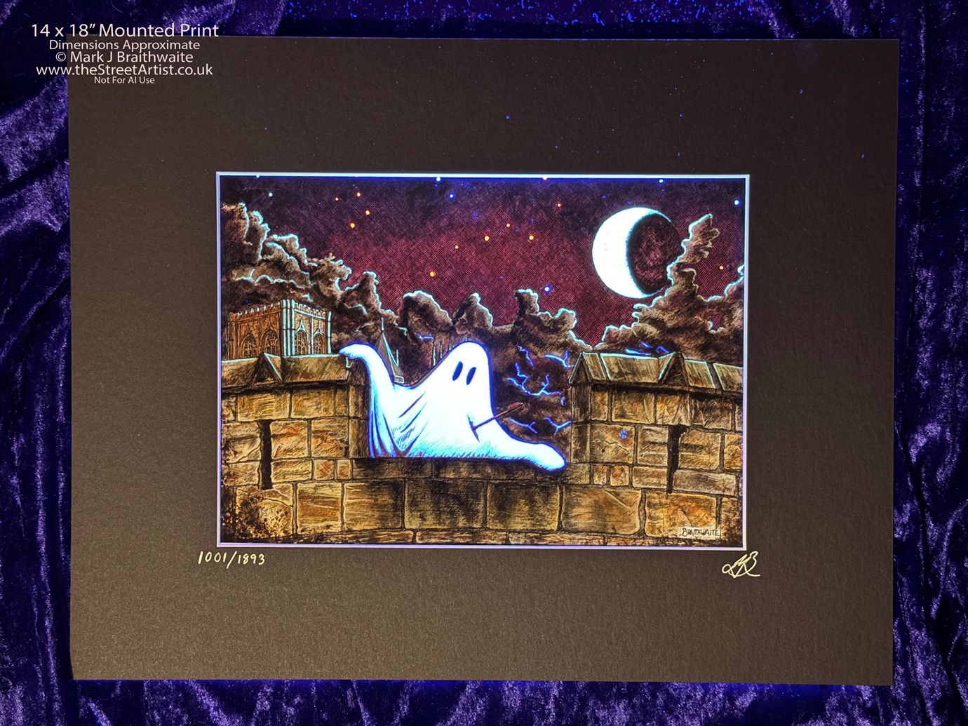 BTS8LEE: Beneath the Sheets, Vengeful Exploits. Colour Print Large Size, Limited Enchanted Edition &quot;Ghostly Lights&quot;, with Hand Painted Ghosts &amp; Lights that Glow Under UV Black Light