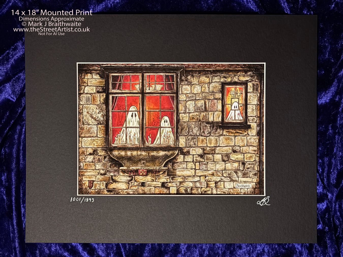 BTS6LEE: Beneath the Sheets, The Girl in the Window. Colour Print Large Size, Limited Enchanted Edition &quot;Ghostly Lights&quot;, with Hand Painted Ghosts &amp; Lights that Glow Under UV Black Light