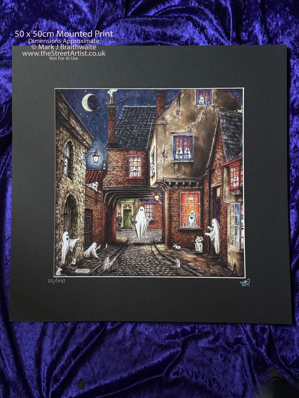 BTS14LEE: Beneath the Sheets, The Screaming Orphans of Bedern. Colour Print Large Size, Limited Enchanted Edition &quot;Celestial Lights&quot; +Hand Painted Ghosts, Moon and Stars that Glow Under UV Black Light